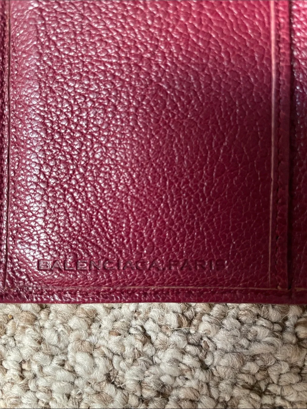 Zip-Around Burgundy Balenciaga Leather Wallet with Gold Hardware